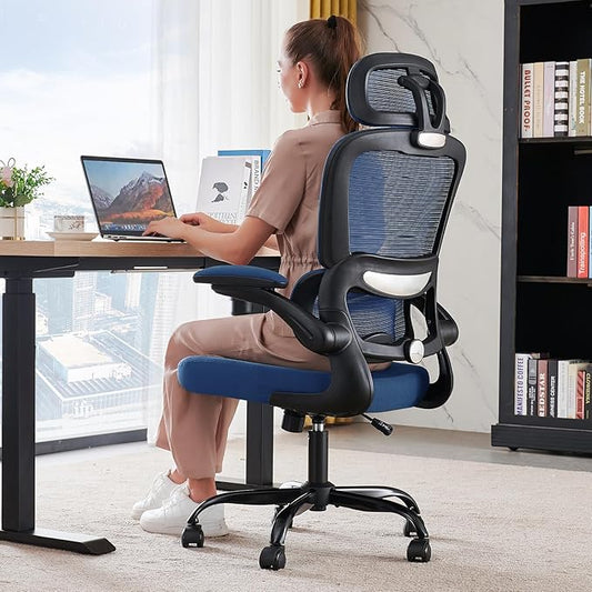TRALT Office Chair Ergonomic Desk Chair, 330 LBS Home Mesh Office Desk Chairs with Wheels, Comfortable Gaming Chairs (1, Dark Blue)