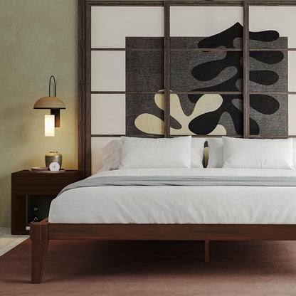 Bme Chalipa 14” Solid Wood Bed Frames - Wood Platform Bed Frame - Japanese Joinery Bed Frame - Wood Slat Support - Bed Without Box Spring - Easy Assembly - Minimalist & Modern Style, Walnut - Full