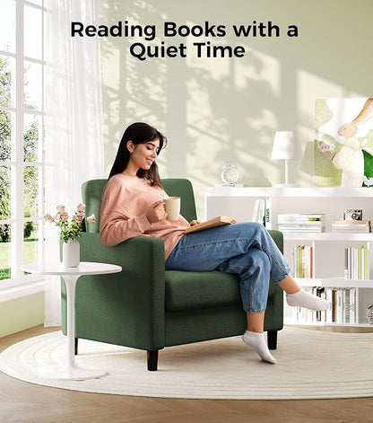Welzona Sofa Reading Chair,33" Accent Chair for Bedroom, Tool-Free Setup Living Room Accent Chairs, Comfy Arm Chairs Living Room, All-Wood Reading Nook, Green