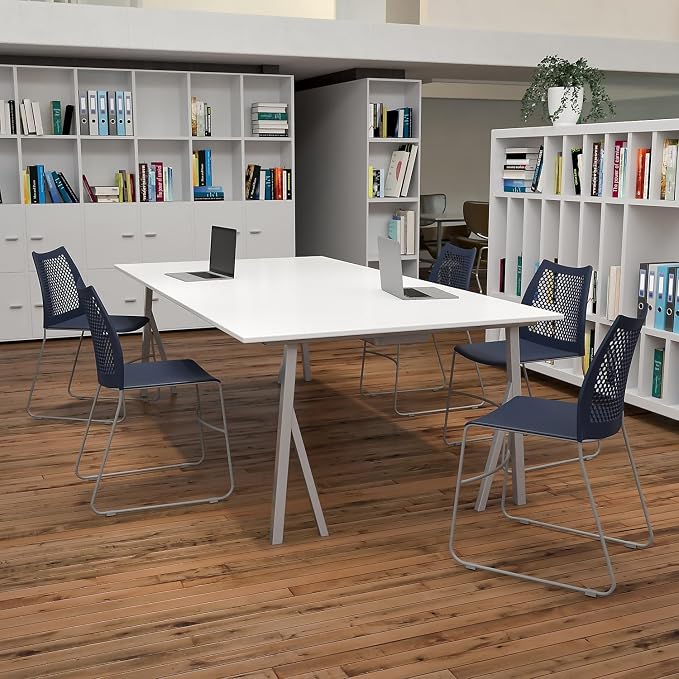 Flash Furniture Hercules Series Contoured Lobby Chairs with Air-Vent Honeycomb Backs, Ergonomic Stacking Chairs for Offices, Set of 5, Navy