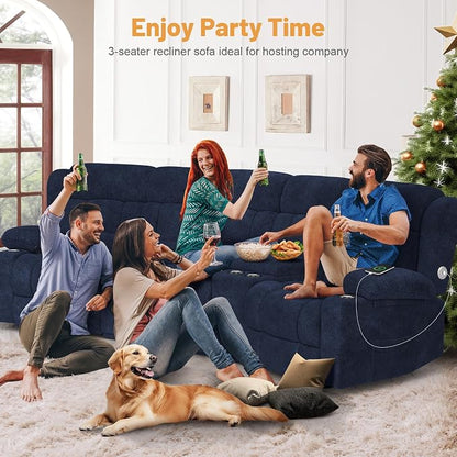 Dresegmt Recliner Sofa Set with Storage Console, Flip Middle Backrest Design 3 Seater Reclining Sofa and 2PC Single Recliner Chair, Manual Couches for Living Room (Blue, 3 Seat+Console+1+1)