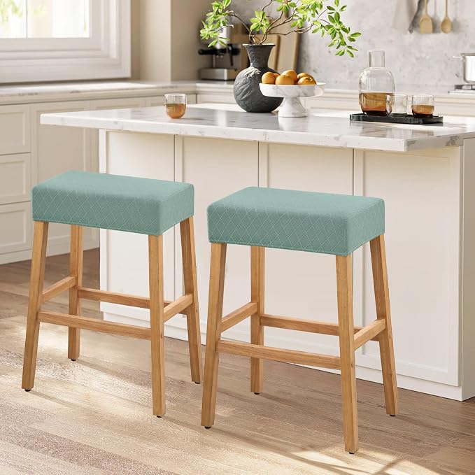 YISUN Stool Covers Rectangle - 2 Pack Stretch Waterproof Saddle Seat Cover Counter Bar Stools Bar Chairs Covers Kitchen Island Chairs Cushion Protector