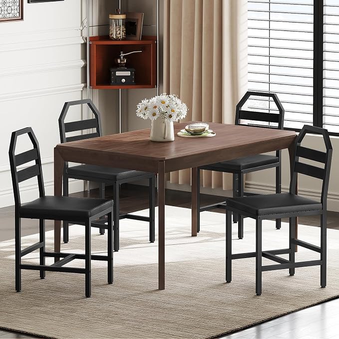 YATINEY Dining Chairs, Kitchen Chairs with Back Support, Upholstered Seat and Metal Legs, for Kitchen, Living Room, Black CY02L4BB