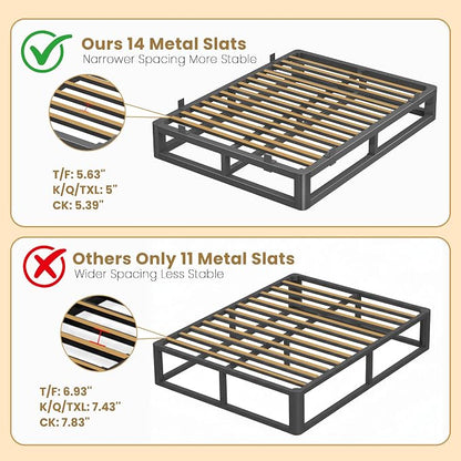 10 Inch California King Bed Frames with Rounded Corner and Squeak Free U-Slot Design, Metal Platform Bed Frames 6 Non-Slip Guards, 3500lbs Heavy Duty Steel Slat Support, No Box Spring Needed