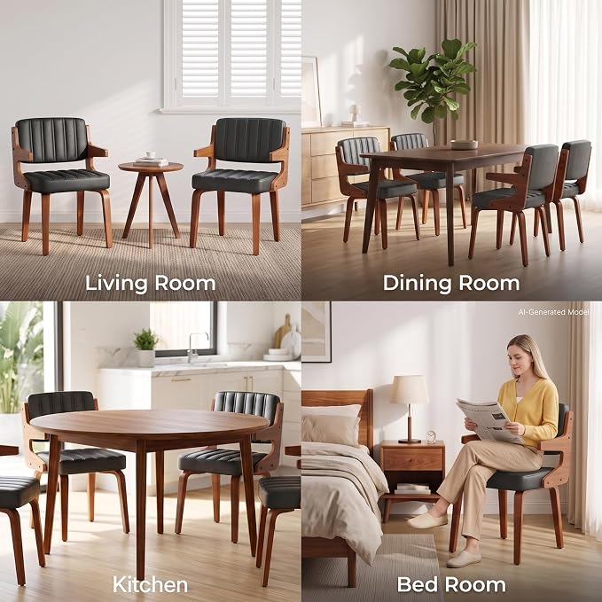 Dining Chairs Set of 2 with Hanging Armrest Black | Set of 2 luxury chairs featuring a unique table-hanging armrest design, perfect for modern, space-conscious homes