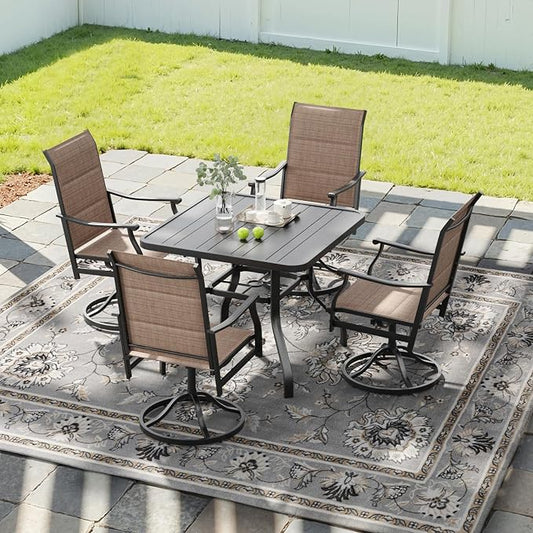 Soohow Patio Dining Set for 4, 5-Piece Outdoor Table and Chairs Set, 4 x Swivel Outdoor Dining Chairs with Paded Textilene and 35"x35" Patio Table with 1.57" Umbrella Hole for Poolside, Backyard