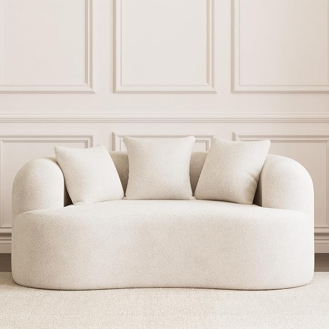 69" Curved Loveseat Sofa for Living Room, Modern Chenille Love Seat Cloud Couch, Luxury Plush Extra Deep Oversized Sofa for Small Spaces, Bedroom, Apartment‌, No Assembly Required, Cream White