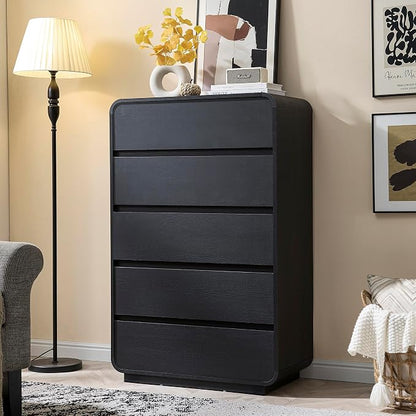 Standifurno 29.5’’ W Dresser for Closet, Black Drawers with Curved Design, Chest Drawer with 5 Drawers, Vertical Drawer with Large Storage, Wooden Dresser for Living Room, Nursery, Entryway