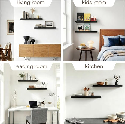 Floating Shelves for Wall, 23.6'' Black Wall Shelves for Bathroom,Bedroom,Living Room,Kitchen & Study Room,33 lbs Capacity