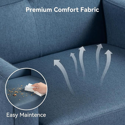 Vogue Furniture Direct Mid Century Accent Chair, Fabric Modern Chair with Wooden Frame, Cozy Armchair Reading Chair with Comfy Back for Apartment, Living Room, Bedroom, Small Space, Corner, Blue
