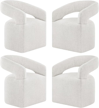 KISLOT Upholstered Dining Chairs Set of 4, Modern Rolling Dining Chairs with Hidden Casters, Arm Kitchen Chairs with Linen Look Fabric, Padded Barrel Chairs for Dining Room, Kitchen, Bedroom, Beige