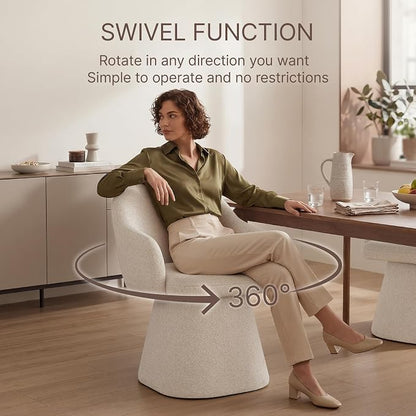 KISLOT Swivel Dining Chairs Set of 2, Upholstered Modern Barrel Dining Chairs with 360° Swivel Base, Chenille Velvet Fabric Accent Kitchen Chairs with Arms, Padded Dining Room Chairs, Sand