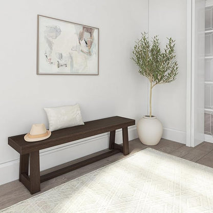 Plank+Beam 60 Inch Farmhouse Dining Bench, Solid Wood Entryway Bench, Wooden Outdoor Bench, Kitchen Dining Seat, Dining Room, Home Office, Living Room Furniture, Easy Assembly, Walnut Wirebrush