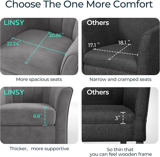 LINSY Swivel Accent Chair Ottoman Set: Velvet Larege Barrel Chair with Foot Rest, Modern Reading Chair Upholstered Armchair with Footrest for Living Room Bedroom Study Room Office (Grey)