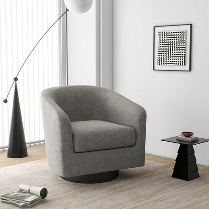 Swivel Barrel Accent Chair, Modern Round Linen Arm Chair for Living Room, Bedroom, Comfy Club Reading Chairs for Adults（Linen Fabric, Khaki, Set of 2