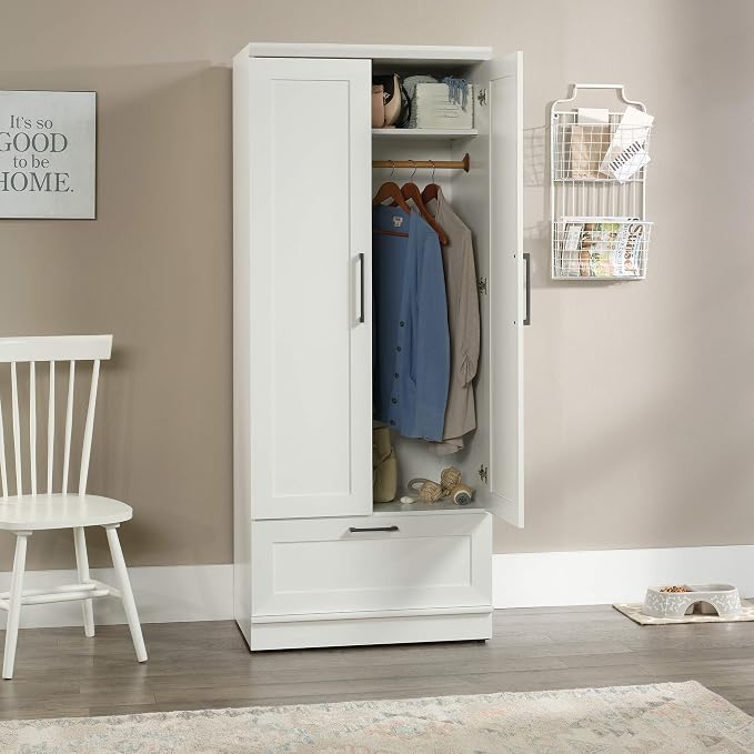 Sauder HomePlus Wardrobe/Storage Cabinet, Spacious Hidden Storage, Wardrobe Armoire, 29.1x20.9x71.2 - Soft White Finish