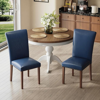 MALOL Dining Chairs Set of 2, High Back Dining Chair with Wood Legs and Nailhead Trim, Modern Padded Kitchen Room Chairs for Dining Room/Restaurant, Blue