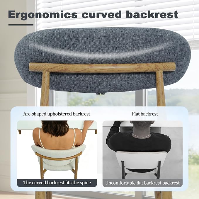 FREKEN Modern Upholstered Dining Chairs Set of 8, Mid-Century Metal Frame with Wood Grain, Linen Fabric Side Chair for Kitchen Dining Room, 350lbs Capacity, Grey