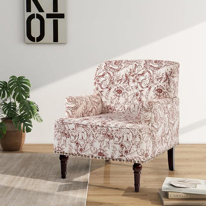 Accent Chair, Mid Century Modern Comfy Armchair for Living Room, Linen Fabric Single Sofa Lounge for Reading Bedroom Apartment Waiting Room with Wood Legs (Rococo Orange, Set of 1)
