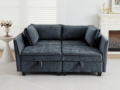 ORRD Sleeper Modular Sectional Sofa Set, Convertible Couch Bed with Storage, 4 Seater and 4 Armrestes Sofa Modular for Living Room, Office (Blue Grey)