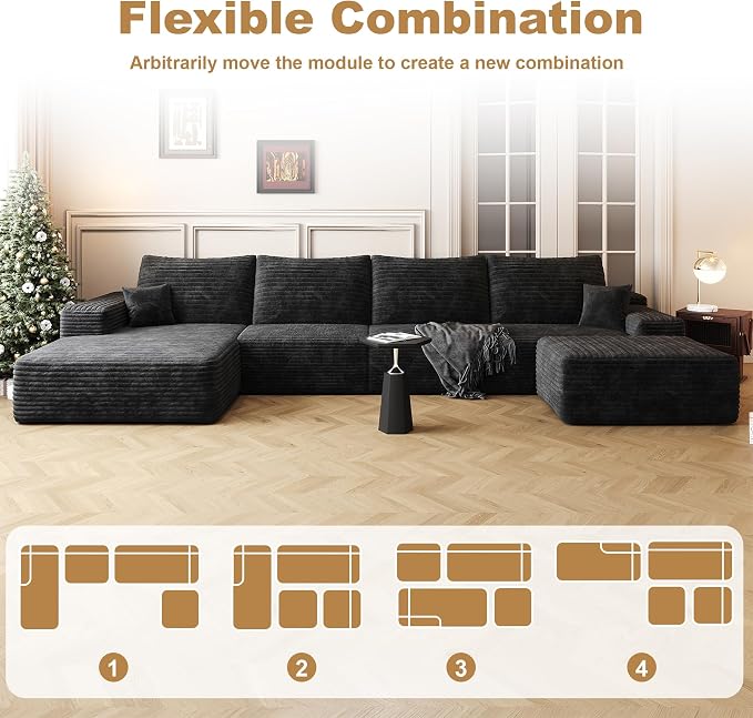 AUGOP 136" Sectional Couches for Living Room Modern Modular Sofa with L-Shape Couchs Upholstered Boneless Couch Deep Seat Sectional Couch with Chaise (Black, Left Facing Chaise+3Seaters+Ottoman)