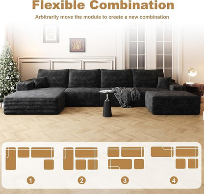 AUGOP 136" Sectional Couches for Living Room Modern Modular Sofa with L-Shape Couchs Upholstered Boneless Couch Deep Seat Sectional Couch with Chaise (Black, Left Facing Chaise+3Seaters+Ottoman)