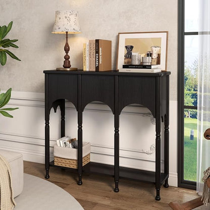 40" Console Table with Storage Shelf, Retro Entryway Table, Wooden Sofa Table with Roman-Style Legs for Living Room, Hallway, Black