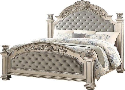 First of a Kind Platinum Silver King 4 Piece Bedroom Set