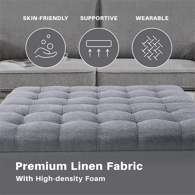 Redlife 35 Inch Large Square Storage Ottoman, Storage Ottoman Coffee Table with Lift Top Linen Ottomans Bench Square Footrest Oversized Upholstered Coffee Table for Living Room Bedroom (Dark Grey)