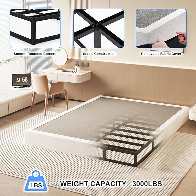 NHODIR Box Spring for King Bed, 7 Inch King Box Spring Only, Strong Metal Frame Mattress Foundation, No Noise, Easy Assembly