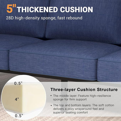 2 Pieces Aluminum Outdoor Armchair, Oversized Patio Couch, Modern Sofa All Weather Metal Furniture Set with 5" Cushions (Black/Blue)