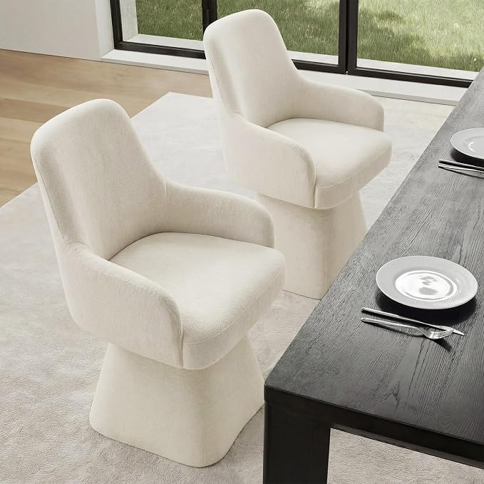 KISLOT Swivel Dining Chair Set of 1, Mid Century Modern Chair Fabric Upholstered Armchair with Armrest & Ergonomic Backrest for Dining Room, Kitchen, Bedroom, Living Room, Linen