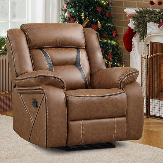 EBELLO Faux Leather Manual Recliner Chair, Modern Design Single Reclining Sofa Chair with Comfortable Armrest and Backrest, Furniture for Living Room, Bedroom, Brown