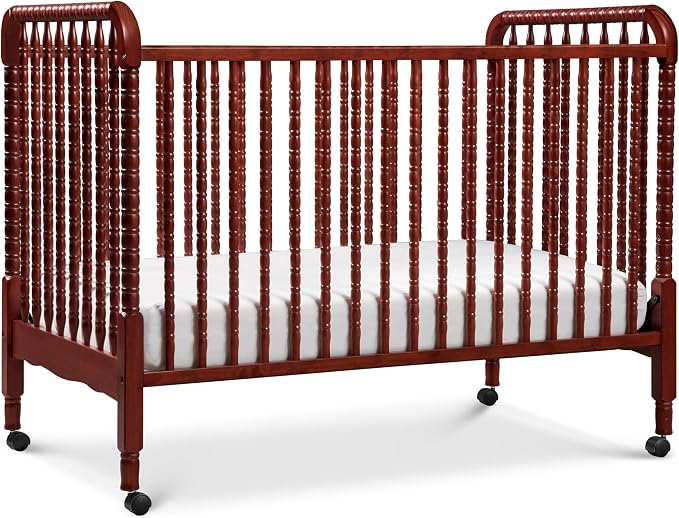 DaVinci Jenny Lind 3-in-1 Convertible Crib in Rich Cherry, Removable Wheels, Greenguard Gold Certified | Converts to Toddler Bed & Daybed, 4 Adjustable Mattress Heights - Conversion Kit Sold Separately - Durable & Easy to Assemble