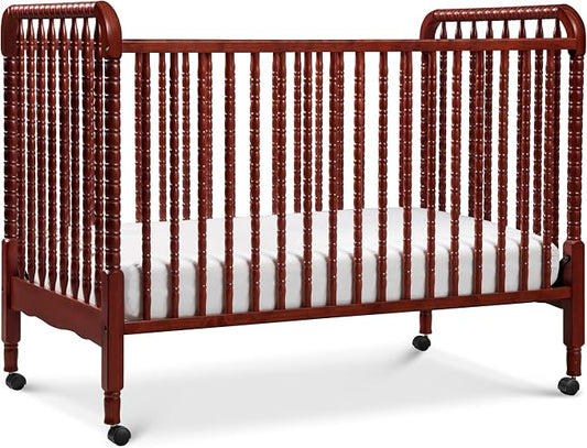 DaVinci Jenny Lind 3-in-1 Convertible Crib in Rich Cherry, Removable Wheels, Greenguard Gold Certified | Converts to Toddler Bed & Daybed, 4 Adjustable Mattress Heights - Conversion Kit Sold Separately - Durable & Easy to Assemble