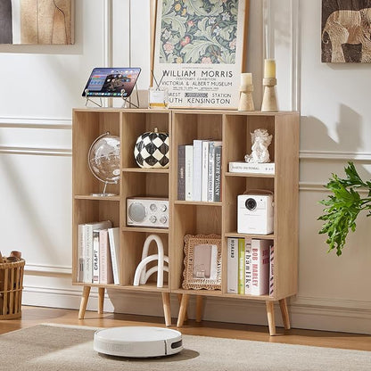 LEYAOYAO 5 Cube Bookshelf 3-Tier Bookcase with Legs,Mint Light Wood Kids Book Shelf Cute Storage Organizer,Free Standing Open Toy Shelves Wood Bookshelves,Display Bookcases for Bedroom,Living Room
