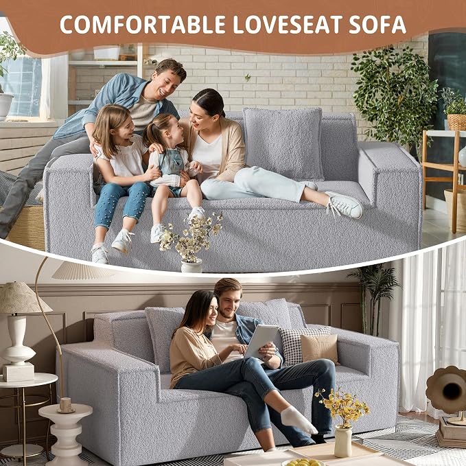 75'' Cloud Loveseat Sofa, No Assembly Required Comfy Deep Seat Couches 1 pcs for Living Room, Bedroom, Apartment(Teddy Fabric-Grey)