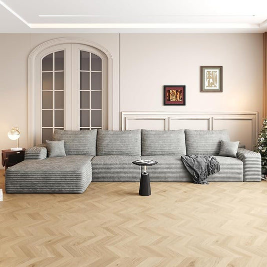 AUGOP 136" Sectional Couches for Living Room Modern Modular Sofa with L-Shape Couchs Upholstered Boneless Couch Deep Seat Sectional Couch with Chaise (Grey, Left Facing Chaise+3Seaters)