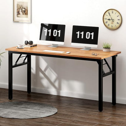 Need Folding Desk, 54 inch Large Computer Desk for Home Office, No Install Needed Study Student Writing Table Desk Workstation, Teak Black