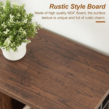 HOMISSUE Sofa Console Table, Rustic Console Table with Faux Marbled Tabletop, Engineered Wood Entryway Tables with 2 Tier Storage, Narrow Sofa Table for Living Room, Hallway (55 Inch, Rustic Brown)