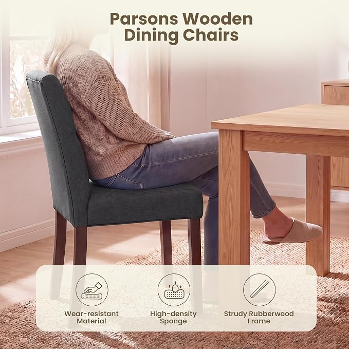 Upholstered Dining Chairs Set of 6, Modern Fabric Dining Chairs with Tufted Design, Kitchen Side Chairs, Farmhouse Dinner Chair with Wood Legs for Kitchen Restaurant Living Room, Gray