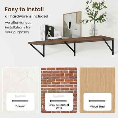 Axeman Deep Floating Shelves | 40 Inch Walnut Wall Shelves Set of 2 | 10 Inch Deep Rustic Wood Shelves for Wall | 40'' W x 10''D Walnut Shelves for Living Room Bathroom Kitchen
