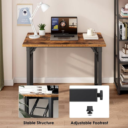 Need 35.8 Inch Folding Desk for Small Spaces, Home Office Computer Desk with Wood Top & Black Frame, Foldable Writing Table for Study, Bedroom, Dorm Room & Student, Rustic Brown