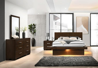 Coaster Home Furnishings Jessica Contemporary 4-Piece Bedroom Set Eastern King Size LED Panel Bed Frame 43-inch Headboard Cappuccino 200711KE-S4