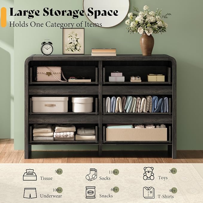 AMERLIFE Drawer Tall Dresser for Bedroom, Modern Storage Cabinet with Anti-Tip Kit, Rounded Corners & Easy Assembly, White Wood Chest for Closet, Living Room, Nursery, Easy Assembly, Black