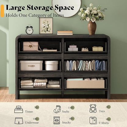 AMERLIFE Drawer Tall Dresser for Bedroom, Modern Storage Cabinet with Anti-Tip Kit, Rounded Corners & Easy Assembly, White Wood Chest for Closet, Living Room, Nursery, Easy Assembly, Black