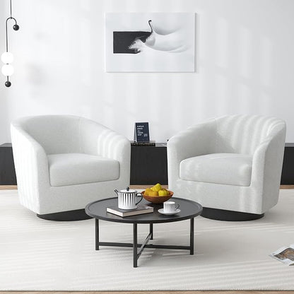 Swivel Barrel Accent Chair, Modern Round Chenille Fabric Arm Chair for Living Room, Bedroom, Comfy Club Reading Chairs for Adults（Chenille Fabric, Beige, Set of 4