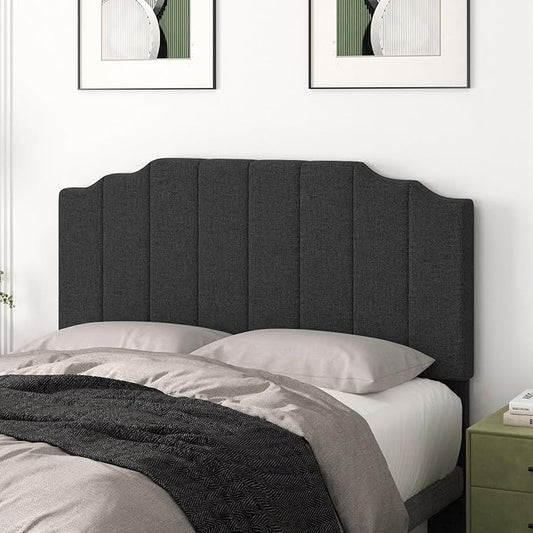 Befurtori Queen Size Headboard Only, Linen Wall Mounted Headboard Queen/Full Size for Adjustable Bed, Modern Vertical Channel Design with Curved Tufted Upholstered Head Board, Dark Gray