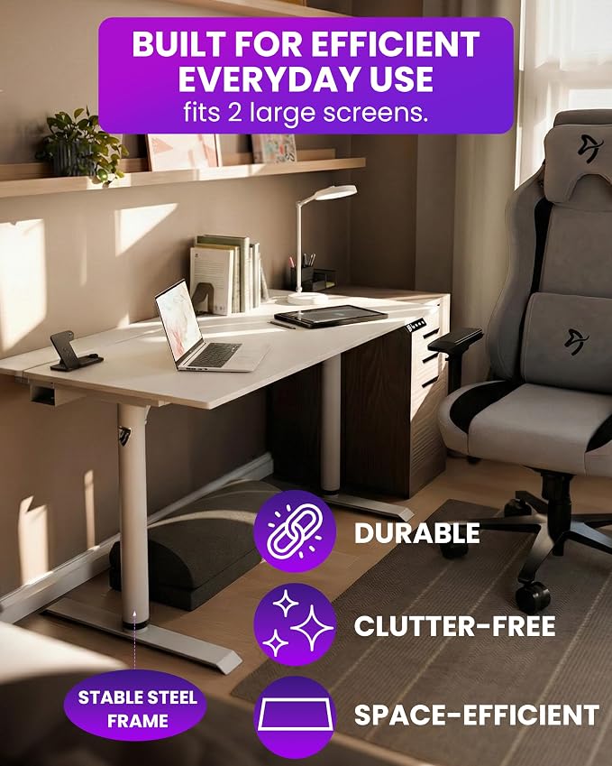 Arozzi Arena Nordico Gamer Desk – 55x27.6” Electric Standing Table – PC Gaming Desk with Storage for Cables - Dual Cable Baskets, Split Tabletop, Monitor Arm Friendly - Light Birch