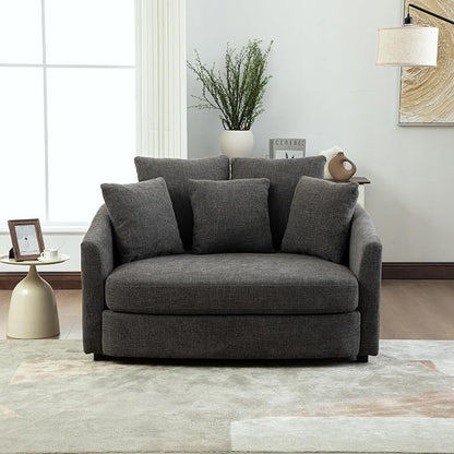 ERYE 56.3" Chenille Upholstered Accent Chair Deep Seat for Living Room Bedroom, Oversized Leisure Cushion Armchair W/ 5 Pillows and Removable Cover for Home Apartment Office